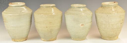 Four Chinese Kangzi period vases with celadon / grey glaze from Vung Tau Cargo, one with original