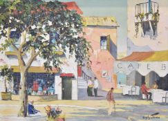 Cecil Rochfort D'Oyly-John (1906-1993) oil on canvas Cagnes sur Mer, France, street scene with café,