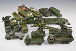 Eighteen Dinky and Corgi diecast model military vehicles including Tank Transporter, Chieftain Tank,