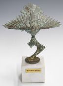 Walenty Pytel bronze study of a bird, on marble base with name plaque to front, height 24cm