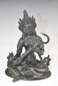 Indian 19thC bronze of the deity Saraswati, Hindu God of Knowledge, height 17.5cm