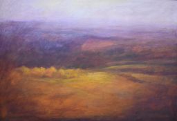 Attributed to Ken Hildrew (born 1934) oil on canvas Exmoor landscape, 68 x 99cm, in beech frame