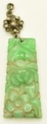 Chinese carved jadeite pendant depicting flowers, 1.9g, 2.6cm long