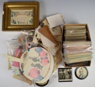 Postcards and advertising ephemera including greetings cards, fans, Empire buttons, RSPCA  and WAF