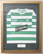 John Hartson signed Celtic football shirt, framed and glazed