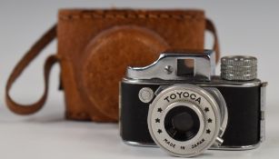 Miniature Toyoca Japanese novelty camera to take 16mm film, in original leather case
