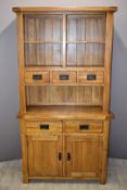 Contemporary solid oak dresser with five drawers, cupboards and shelving, W100 x D42 x H191cm