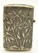 Chinese silver vesta case decorated with bamboo, height 4.5cm, weight 24g