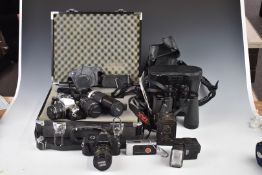 SLR cameras comprising Asahi Pentax MX with 50mm 1:1.4, 135mm 1:3.5 and 300mm 1:5.6 lenses, in