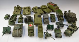 Twenty three Dinky Toys and Britains diecast model military vehicles including Centurion Tank,