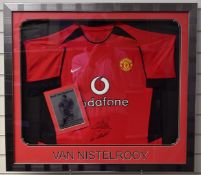 Ruud Van Nistelrooy signed Manchester United football shirt and photograph montage, framed and