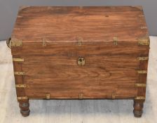 Brass bound chest, raised on four turned legs, W65 x D36 x H46cm