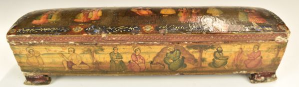 Russian 19th / 20thC covered lacquer box with figural decoration, W31 x D85 x H7.5cm