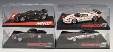 Four Ninco Sport model slot racing cars 50599, 50611, 50624 and 50458, all in original boxes.