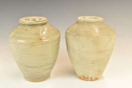 Two Chinese Kangzi period vases with celadon / grey glaze from Vung Tau Cargo, one with original