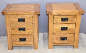 Contemporary solid oak pair of bedside chest of three drawers, W50 x D42 x H59cm