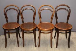 Set of four Thonet bentwood chairs, with paper labels