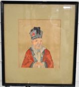 19th / 20thC Chinese watercolour on silk of scholar holding a scroll, 24 x 21cm