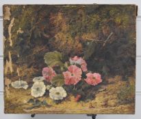 George Clare (1830-1900) oil on canvas still life study of flowers and holly leaves, signed lower