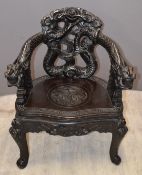 Chinese 19thC chair with carved dragon decoration, W67 x H84cm