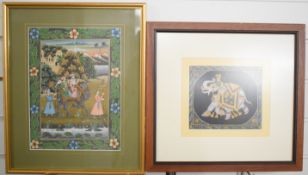 Two Indian watercolours, one of Maharajas riding a camel, 29 x 22cm, the other an elephant in