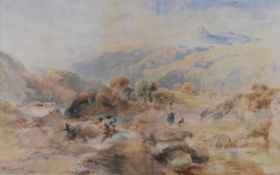 William Leighton Leitch (1804-1885) watercolour landscape 'anglers by a mountain torrent', signed