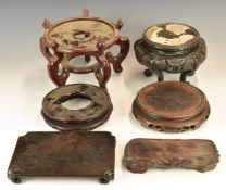 Six Chinese 19th / 20thC carved hardwood stands, tallest 19cm, maximum diameter 21cm