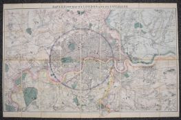 Davies's Map of London and its Environs, on a scale of 2 inches to a mile, dated 1880, 75 x 115cm,