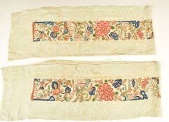 Chinese 19thC pair of embroidered cuffs with gold thread decoration, the embroidery 46cm, overall
