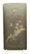 Japanese gold and silver inlaid cigarette case with mount Fuji decoration, 16.5 x 8.5cm