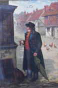 George Fox (1816-1910) oil on canvas man waiting for a stagecoach, signed lower left, 32 x 22cm