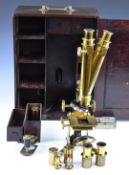 Victorian or early 20thC Baker of 244 High Holborn London binocular microscope, in mahogany carry