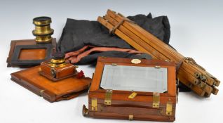 J Lizars 'Challenge' mahogany plate camera with shutter, Taylor Hobson Cooke 6½ x 4¾ inch lens, film