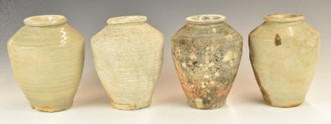 Four Chinese Kangzi period vases with celadon / grey glaze from Vung Tau Cargo, one with original