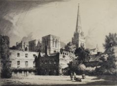 Stanley Anderson (1884-1966) signed etching of Chichester Cathedral, 33 x 43cm, in black frame