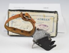 Adrian French silk weaving loom knot tier, being wrist mounted, in original box with print out of