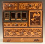 Japanese inlaid cabinet with an arrangement of drawers, cubbyholes and cupboard, W36 x D14 x H36cm
