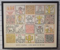 Keith Haring 1982 One Man Show poster, 84 x 99cm, in black painted frame