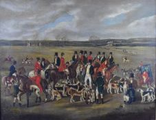 Underwood 19thC oil on canvas hunting scene with extensive landscape beyond and carriages traversing