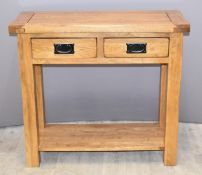 Contemporary solid oak buffet with two drawers W85 x D35 x H77cm