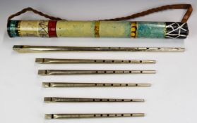 Six Shaw 'tin whistles' comprising A, Bb, Eb, C, D and low D, all graduated bodies with six holes,