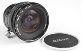 Nikon PC-Nikkor 28mm 1:4 shift lens to suit 35mm SLR camera, in Nikon case