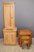 Contemporary solid oak cupboards, one with cubby holes within W39 x D26 x H94cm, the other with