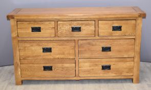 Contemporary solid oak chest of two over four drawers W139 x D43 x H77cm