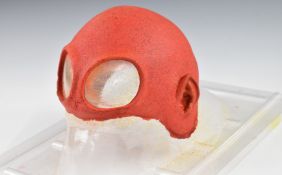 Hellboy film or movie skullcap on vacuum formed base marked Perlman, length 45cm together with