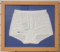Gary Lineker signed underpants, also inscribed 'football, like life itself is a load of balls, shoot