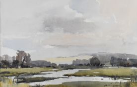 Edward Wesson (1910-1983) watercolour marsh or estuary landscape, signed lower right, 39 x 49cm,