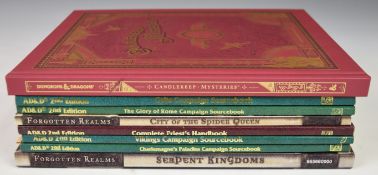 Dungeons and Dragons Candlekeep Mysteries by Wizards of The Coast together with 7 AD&D sourcebooks.