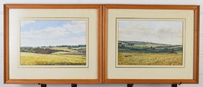 Nicholas Cochrane pair of watercolour landscapes, possibly Wiltshire / Cotswolds, both signed