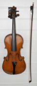 Two piece 4/4 size violin labelled Nicolaus Amati, manufactured in Berlin, overall length 58.5cm,